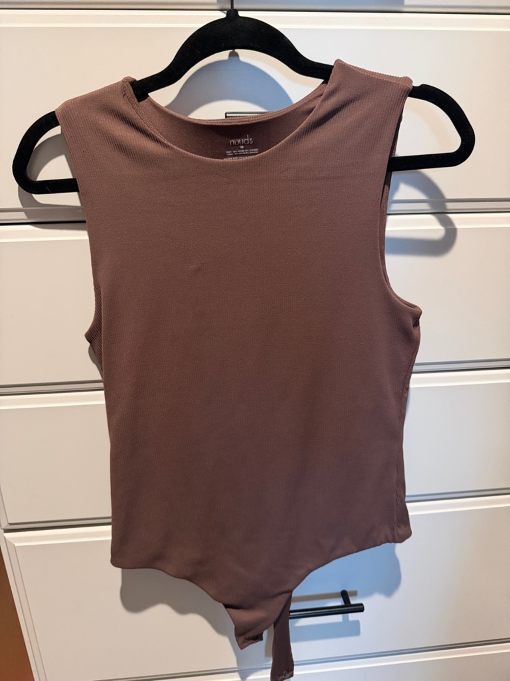 Nuuds Women's Sleeveless Bodysuit in chocolate ribbed
